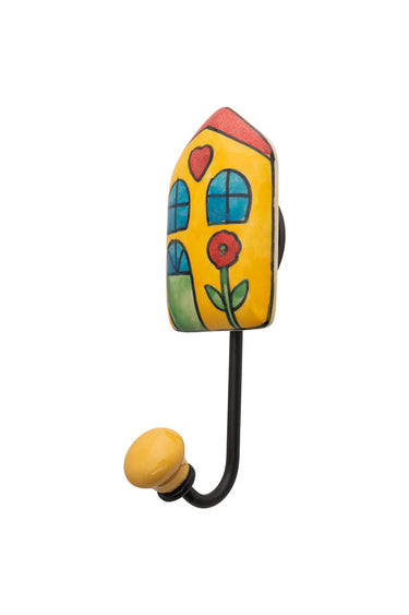 Coat hook yellow "sweet house" | 5 x 14 cm