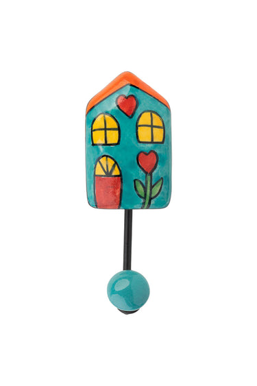Coat hook blue "sweet house" | 5 x 14 cm