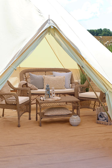 Garden Set braided w. table, sofa & 2 chairs w. cushions H86/L127/W71,5  cm nature