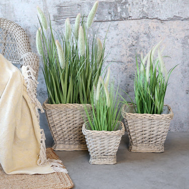 French Basket w. plastic liner set of 3 H32/L40/W40 cm nature