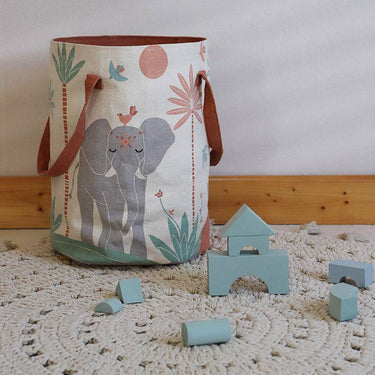 Elephant-themed fabric toy basket | 30 x 40 cm | MALENA