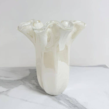 Norsunluunvalkoinen maljakko Murano-lasia | Ø 18 x 25 cm | Fazzoletto