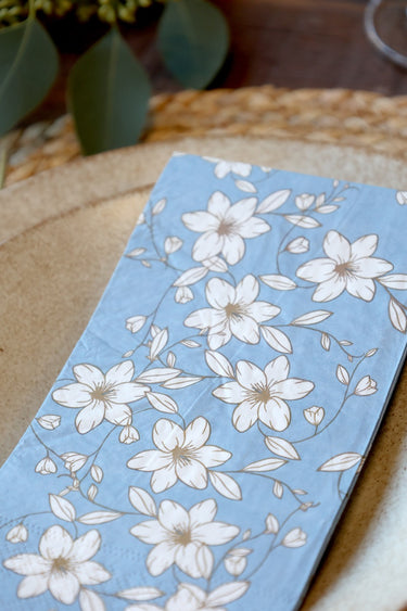 Napkin w. flower garlands L20/W10 cm sky blue