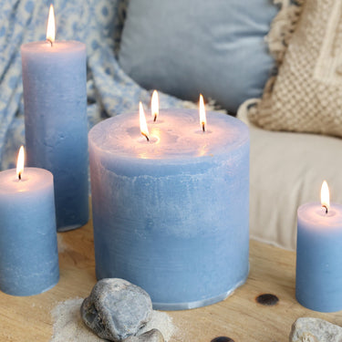 Macon Pillar Candle rustic w. 3 wicks 80 h H15/D15 cm sky blue
