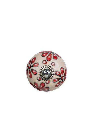 Red and white striped porcelain knob pull | Ø4 cm