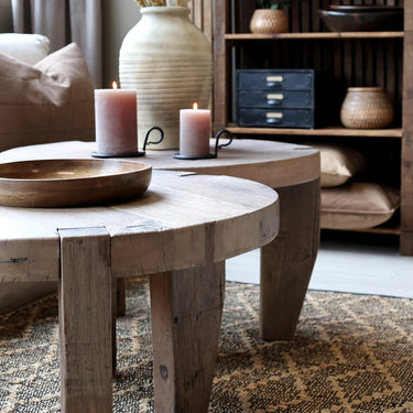 Recycled wood wood-colored round coffee table | Ø72 x 48 cm | Grimaud