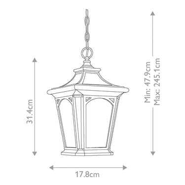 Riippuvalaisin musta | Ulkokäyttöön | ⌀17,8 x 47,9 cm - 245,1 cm | Bedford | (IP44)