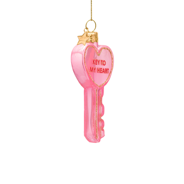 Roosa "Key to My Heart" -avain joulukoriste | 4,5 x 1,5 x 9 cm