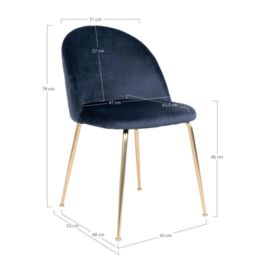 Chair with gold legs and dark blue velvet upholstery | Geneva