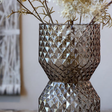 Smoky gray embossed flower vase | ⌀12 x 27 cm