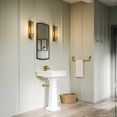 Wall lamp antique brass | For bathroom | 8.1 x 12.1 x 40 cm | Wellington | (IP44)