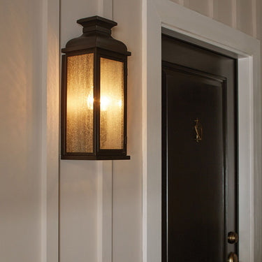 Wall lamp dark aged copper | Outdoor use | 17.8 x 15.5 x 46 cm | Pediment | (IP44)