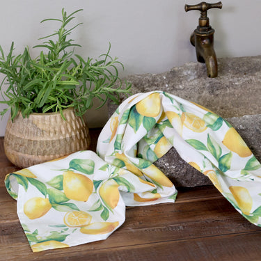 Sitruunakuvioinen kelta-valkoinen keittiöpyyhe | 70 x 50 cm | Lemon Collection