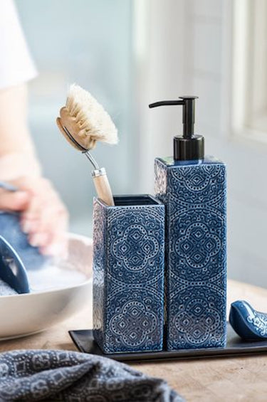 Dark blue dish brush holder | 6 x 6 x 15 cm | Orient