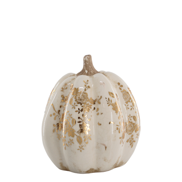Valko-kultainen kurpitsan muotoinen pöytäkoriste keramiikkaa | ⌀16,5 x 18,5 cm | Melun Pumpkin