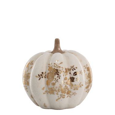 Valko-kultainen kurpitsan muotoinen pöytäkoriste keramiikkaa | ⌀18,5 x 17,5 cm | Melun Pumpkin