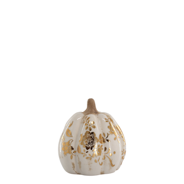 Valko-kultainen kurpitsan muotoinen pöytäkoriste keramiikkaa | ⌀9 x 10 cm | Melun Pumpkin