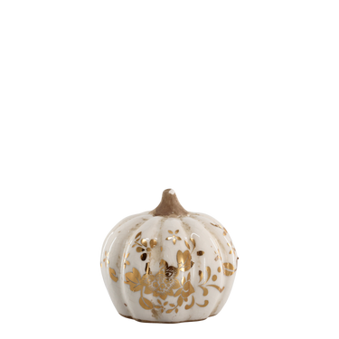 Valko-kultainen kurpitsan muotoinen pöytäkoriste keramiikkaa | ⌀9 x 8 cm | Melun Pumpkin